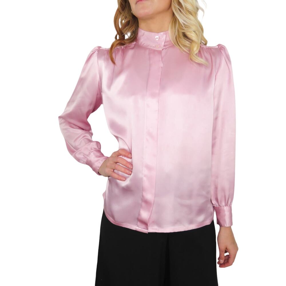 Axiom 1970s Vintage Pink Satin Vintage Long Sleeve Button Down Blouse Medium